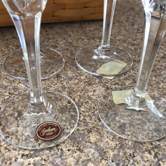 Gorham Star Blossom Gold Trim Full Lead Crystal Water Goblets Set of 4 Glasses - Picture 5 of 11